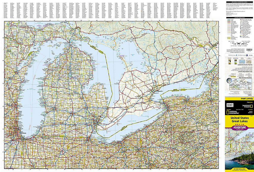 Great Lakes USA travel map with Chicago Detroit Toronto and Niagara Falls
