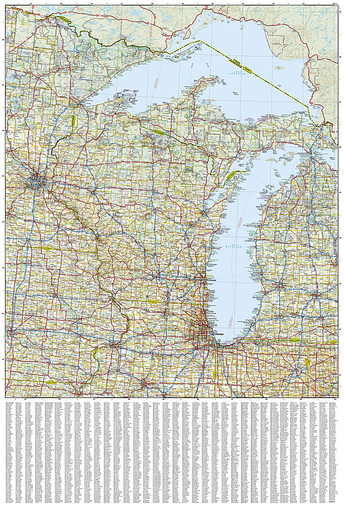 Great Lakes USA travel map with Chicago Detroit Toronto and Niagara Falls