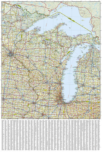 Great Lakes USA travel map with Chicago Detroit Toronto and Niagara Falls