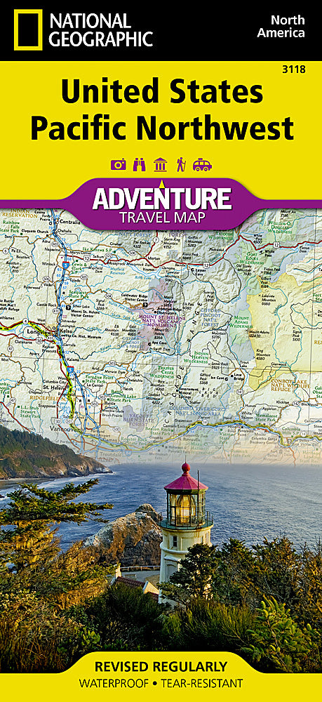 Pacific Northwest USA travel map with Washington Oregon Idaho national parks and Seattle