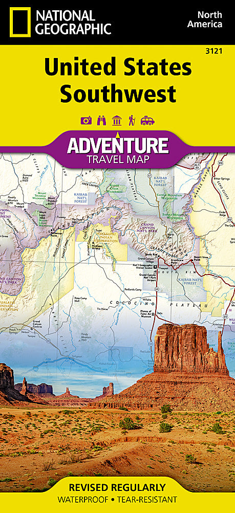 Southwest USA travel map with Arizona New Mexico Grand Canyon and national parks