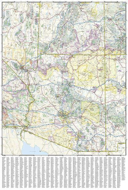 Southwest USA travel map with Arizona New Mexico Grand Canyon and national parks