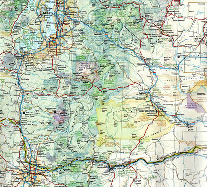 zoom of Pacific Northwest USA travel map with Washington Oregon Idaho national parks and Seattle