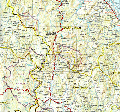 Zoom of South Vietnam travel map with roads cities beaches temples and attractions
