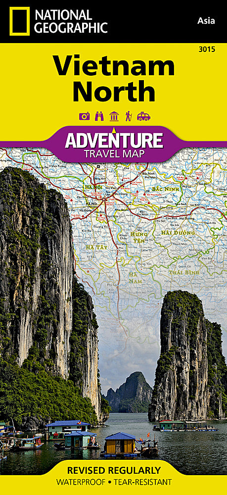North Vietnam travel map with roads cities temples beaches and waterfalls