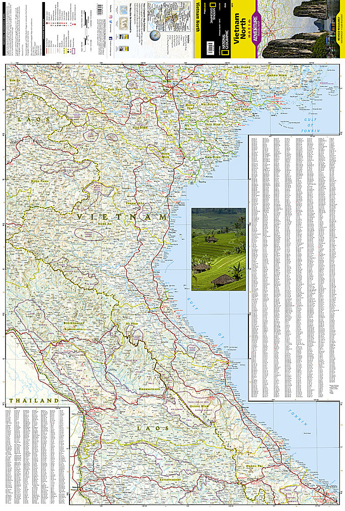 North Vietnam travel map with roads cities temples beaches and waterfalls