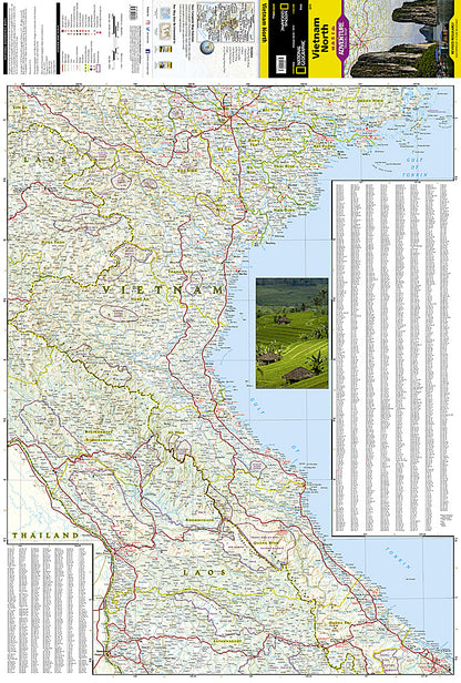 North Vietnam travel map with roads cities temples beaches and waterfalls