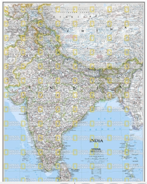 מפת הודו של נשיונל גיאוגרפיק בגודל 80 על 60 ס