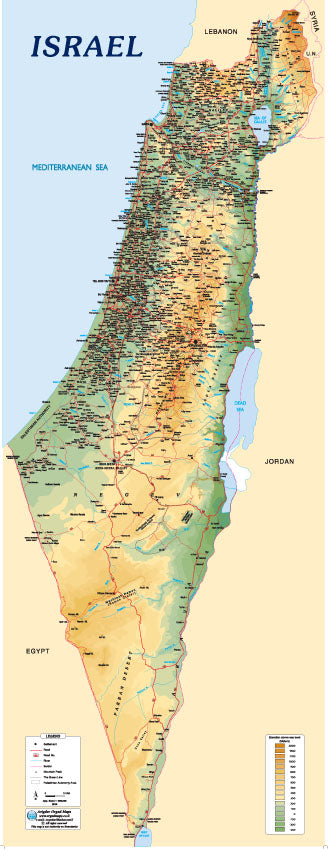מפת ישראל באנגלית 1 מטר