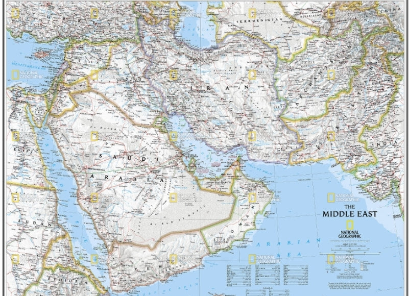 מפת המזרח התיכון של נשיונל גיאוגרפיק בגודל 80 על 60 ס