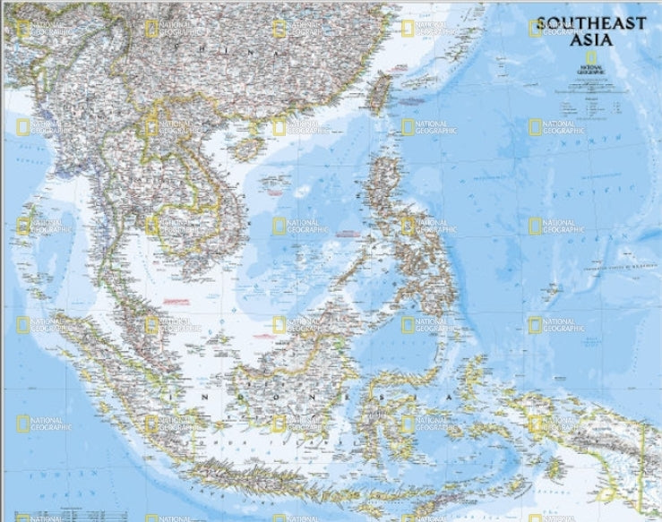 מפת דרום מזרח אסיה בסגנון קלאסי של נשיונל גיאוגרפיק בגודל 100 על 80 ס